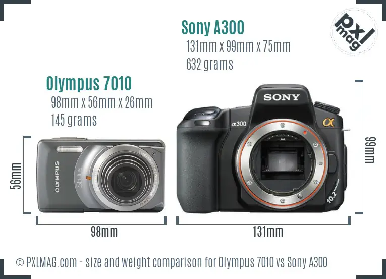 Olympus 7010 vs Sony A300 size comparison