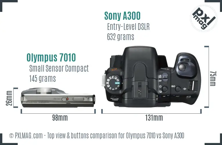 Olympus 7010 vs Sony A300 top view buttons comparison