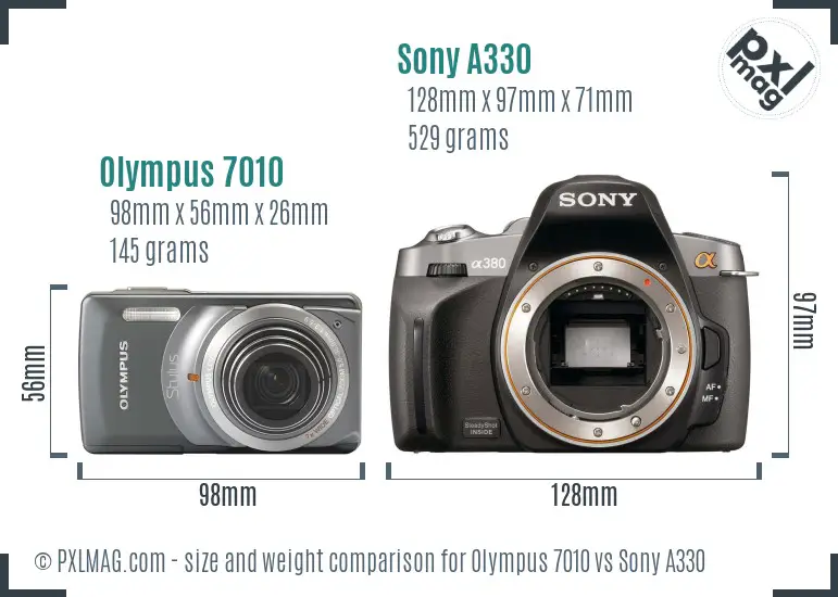 Olympus 7010 vs Sony A330 size comparison