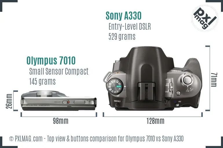 Olympus 7010 vs Sony A330 top view buttons comparison