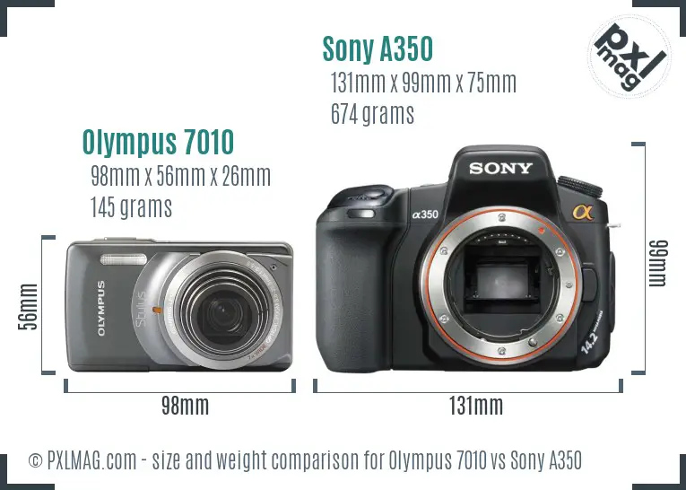 Olympus 7010 vs Sony A350 size comparison