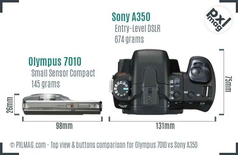 Olympus 7010 vs Sony A350 top view buttons comparison