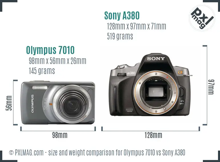 Olympus 7010 vs Sony A380 size comparison