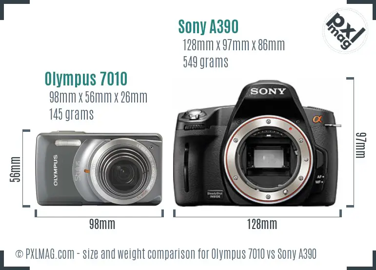 Olympus 7010 vs Sony A390 size comparison Olympus 7010 vs Sony A390 size comparison