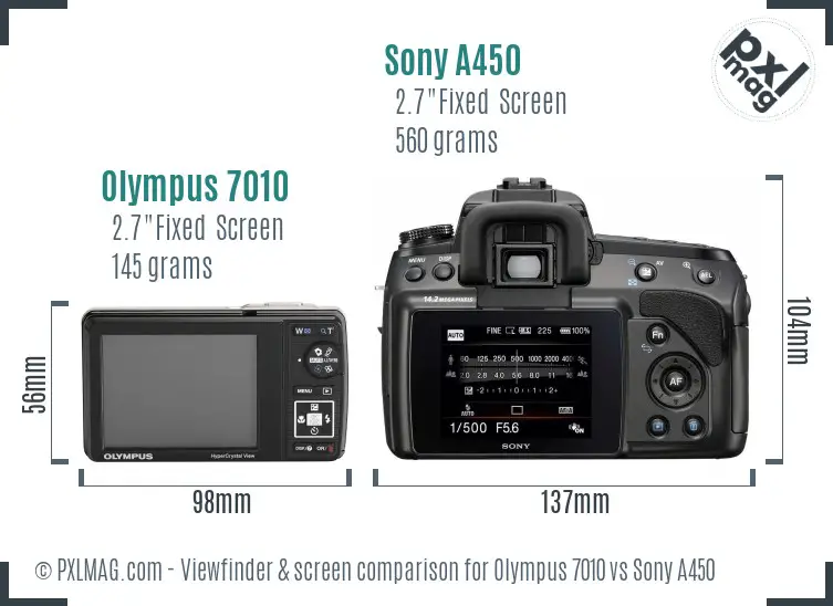 Olympus 7010 vs Sony A450 Screen and Viewfinder comparison