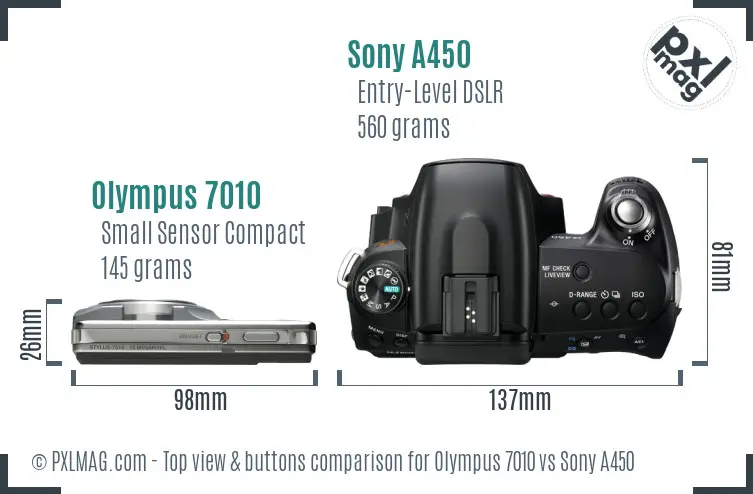 Olympus 7010 vs Sony A450 top view buttons comparison