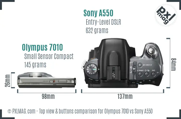 Olympus 7010 vs Sony A550 top view buttons comparison