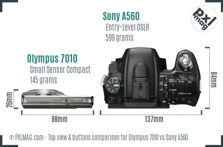 Olympus 7010 vs Sony A560 top view buttons comparison