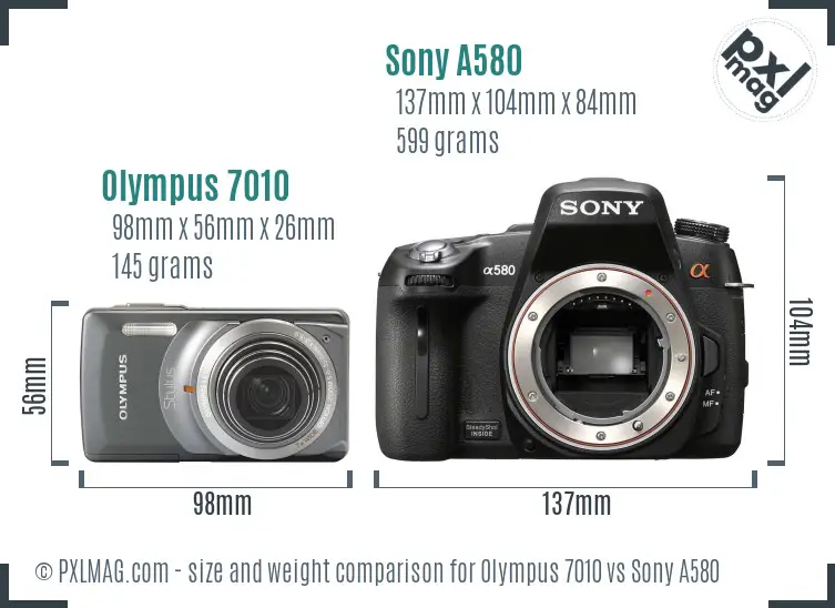 Olympus 7010 vs Sony A580 size comparison