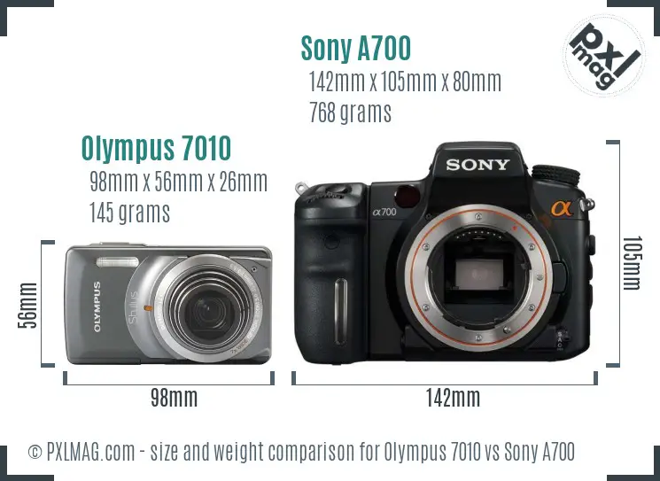 Olympus 7010 vs Sony A700 size comparison Olympus 7010 vs Sony A700 size comparison