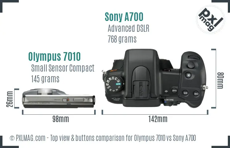 Olympus 7010 vs Sony A700 top view buttons comparison Olympus 7010 vs Sony A700 top view buttons comparison