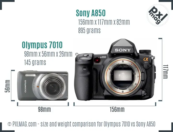 Olympus 7010 vs Sony A850 size comparison