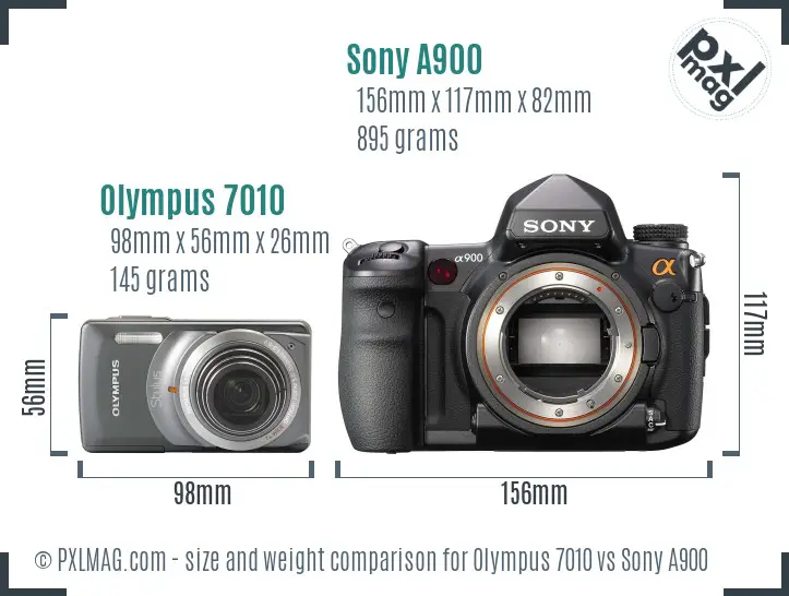 Olympus 7010 vs Sony A900 size comparison