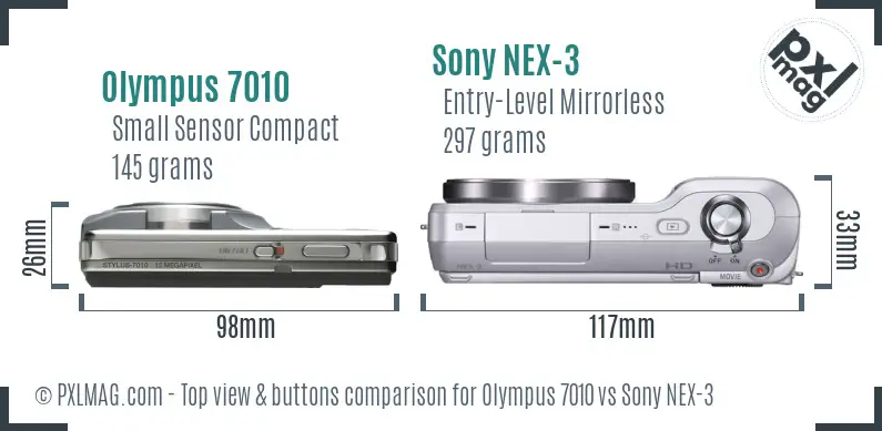 Olympus 7010 vs Sony NEX-3 top view buttons comparison