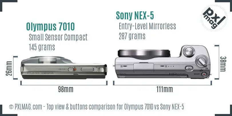 Olympus 7010 vs Sony NEX-5 top view buttons comparison Olympus 7010 vs Sony NEX-5 top view buttons comparison