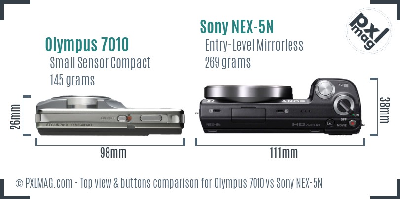 Olympus 7010 vs Sony NEX-5N top view buttons comparison