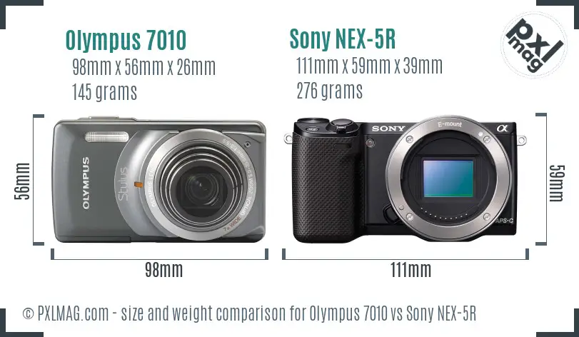 Olympus 7010 vs Sony NEX-5R size comparison