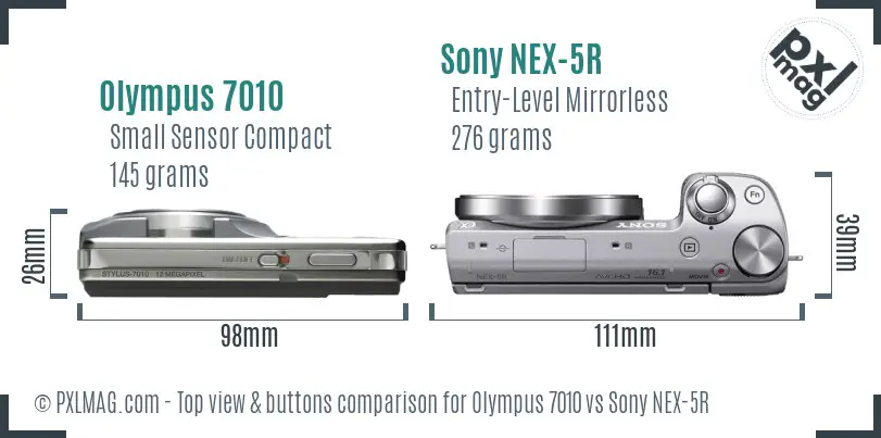 Olympus 7010 vs Sony NEX-5R top view buttons comparison