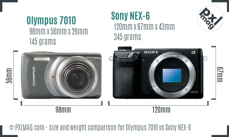 Olympus 7010 vs Sony NEX-6 size comparison Olympus 7010 vs Sony NEX-6 size comparison
