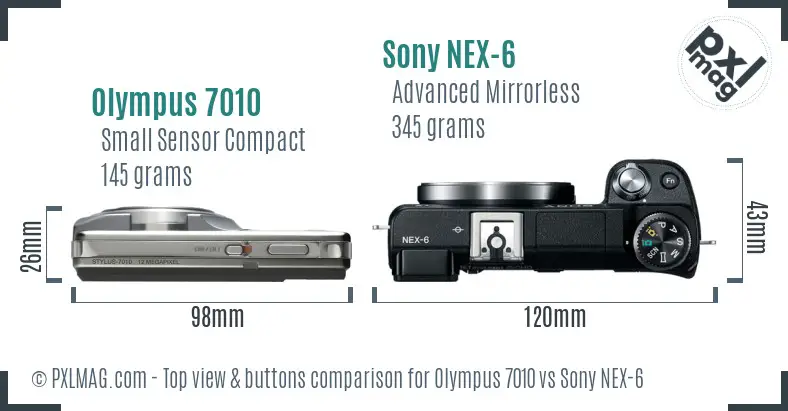 Olympus 7010 vs Sony NEX-6 top view buttons comparison Olympus 7010 vs Sony NEX-6 top view buttons comparison