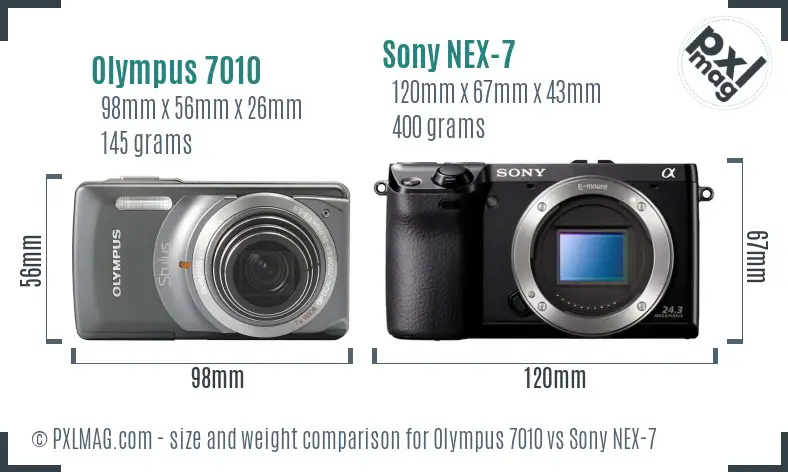 Olympus 7010 vs Sony NEX-7 size comparison