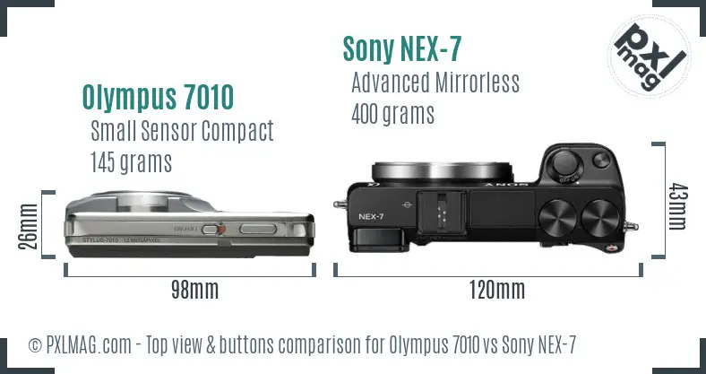 Olympus 7010 vs Sony NEX-7 top view buttons comparison
