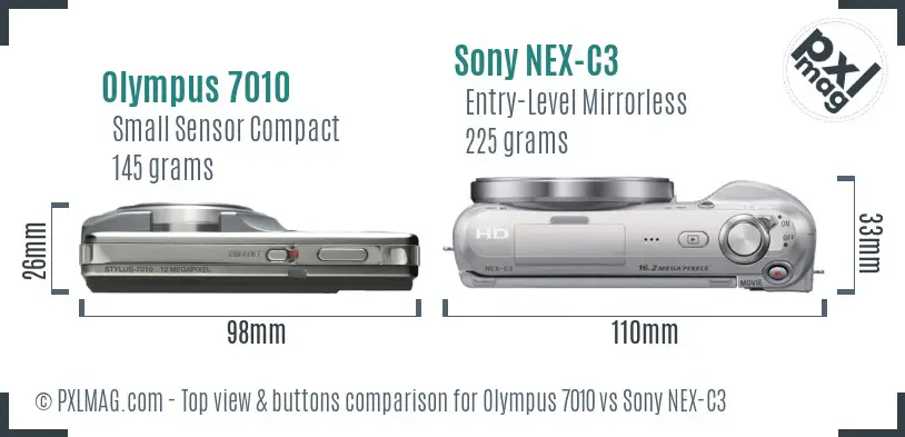 Olympus 7010 vs Sony NEX-C3 top view buttons comparison