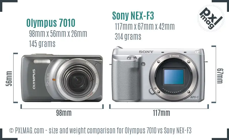 Olympus 7010 vs Sony NEX-F3 size comparison