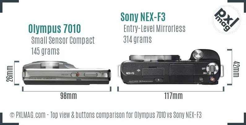 Olympus 7010 vs Sony NEX-F3 top view buttons comparison