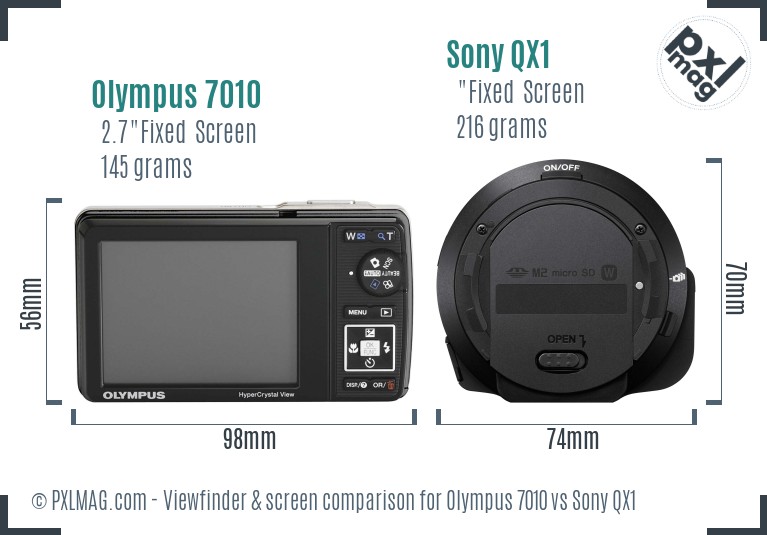 Olympus 7010 vs Sony QX1 Screen and Viewfinder comparison