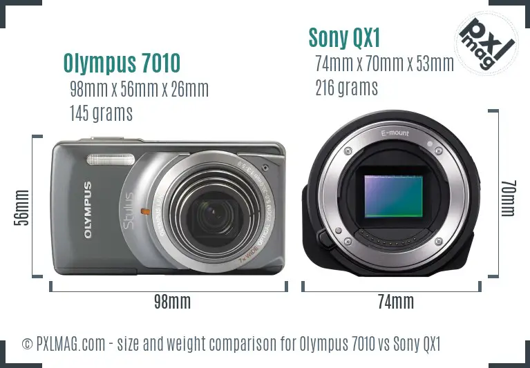 Olympus 7010 vs Sony QX1 size comparison