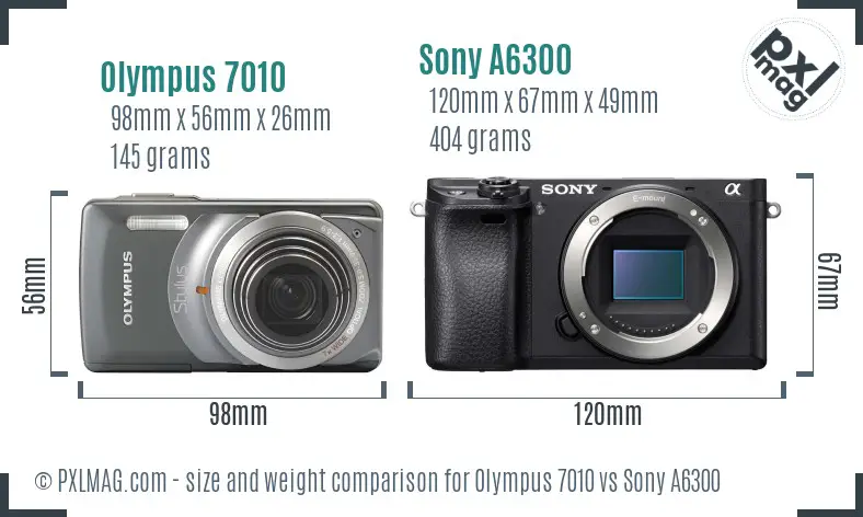Olympus 7010 vs Sony A6300 size comparison