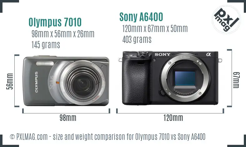 Olympus 7010 vs Sony A6400 size comparison