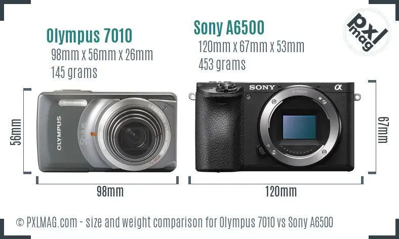 Olympus 7010 vs Sony A6500 size comparison