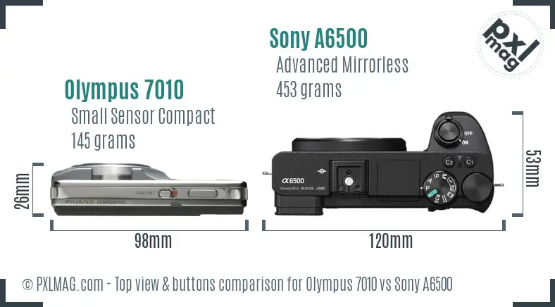 Olympus 7010 vs Sony A6500 top view buttons comparison