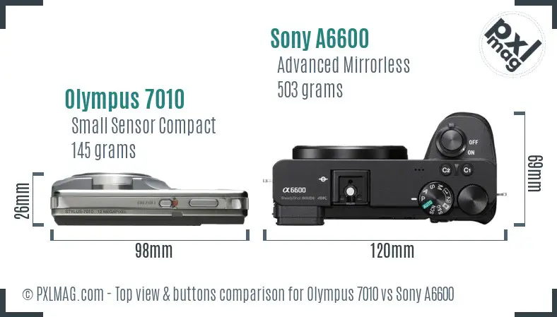 Olympus 7010 vs Sony A6600 top view buttons comparison Olympus 7010 vs Sony A6600 top view buttons comparison