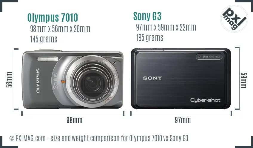 Olympus 7010 vs Sony G3 size comparison