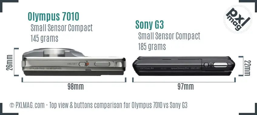 Olympus 7010 vs Sony G3 top view buttons comparison