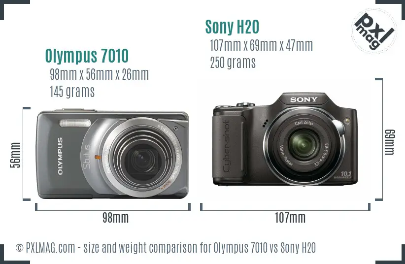 Olympus 7010 vs Sony H20 size comparison