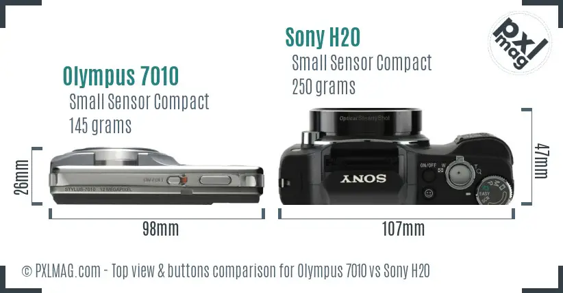 Olympus 7010 vs Sony H20 top view buttons comparison