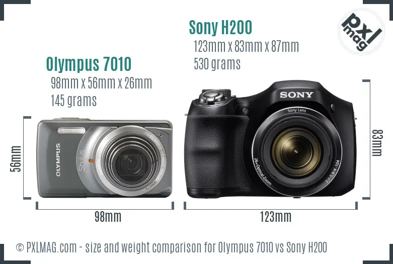 Olympus 7010 vs Sony H200 size comparison