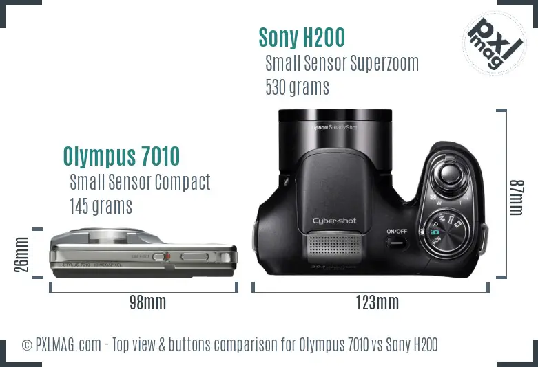 Olympus 7010 vs Sony H200 top view buttons comparison