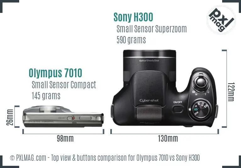 Olympus 7010 vs Sony H300 top view buttons comparison