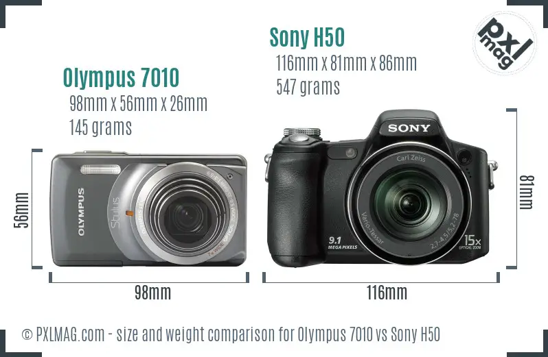 Olympus 7010 vs Sony H50 size comparison