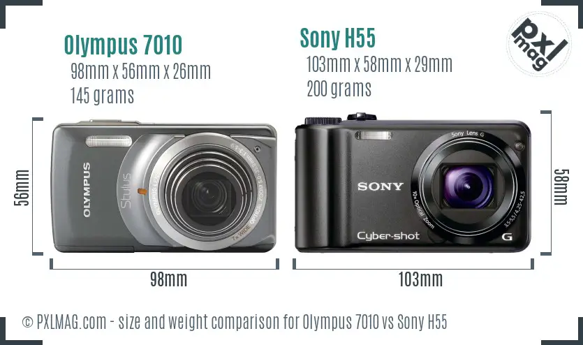 Olympus 7010 vs Sony H55 size comparison