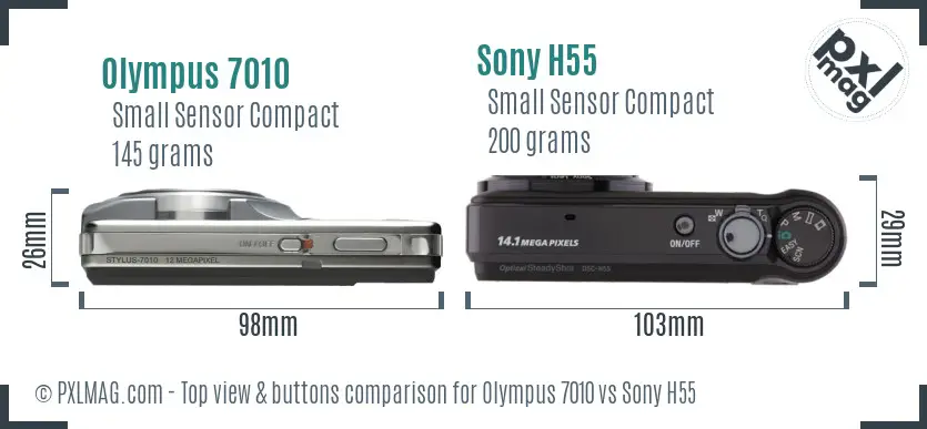 Olympus 7010 vs Sony H55 top view buttons comparison