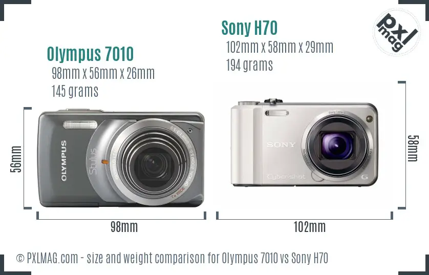 Olympus 7010 vs Sony H70 size comparison
