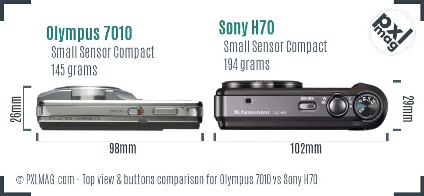 Olympus 7010 vs Sony H70 top view buttons comparison