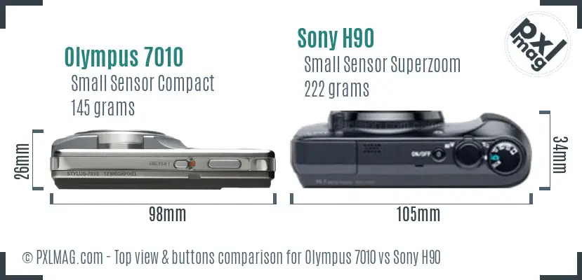 Olympus 7010 vs Sony H90 top view buttons comparison
