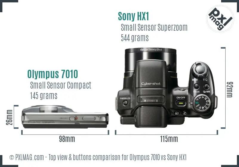 Olympus 7010 vs Sony HX1 top view buttons comparison